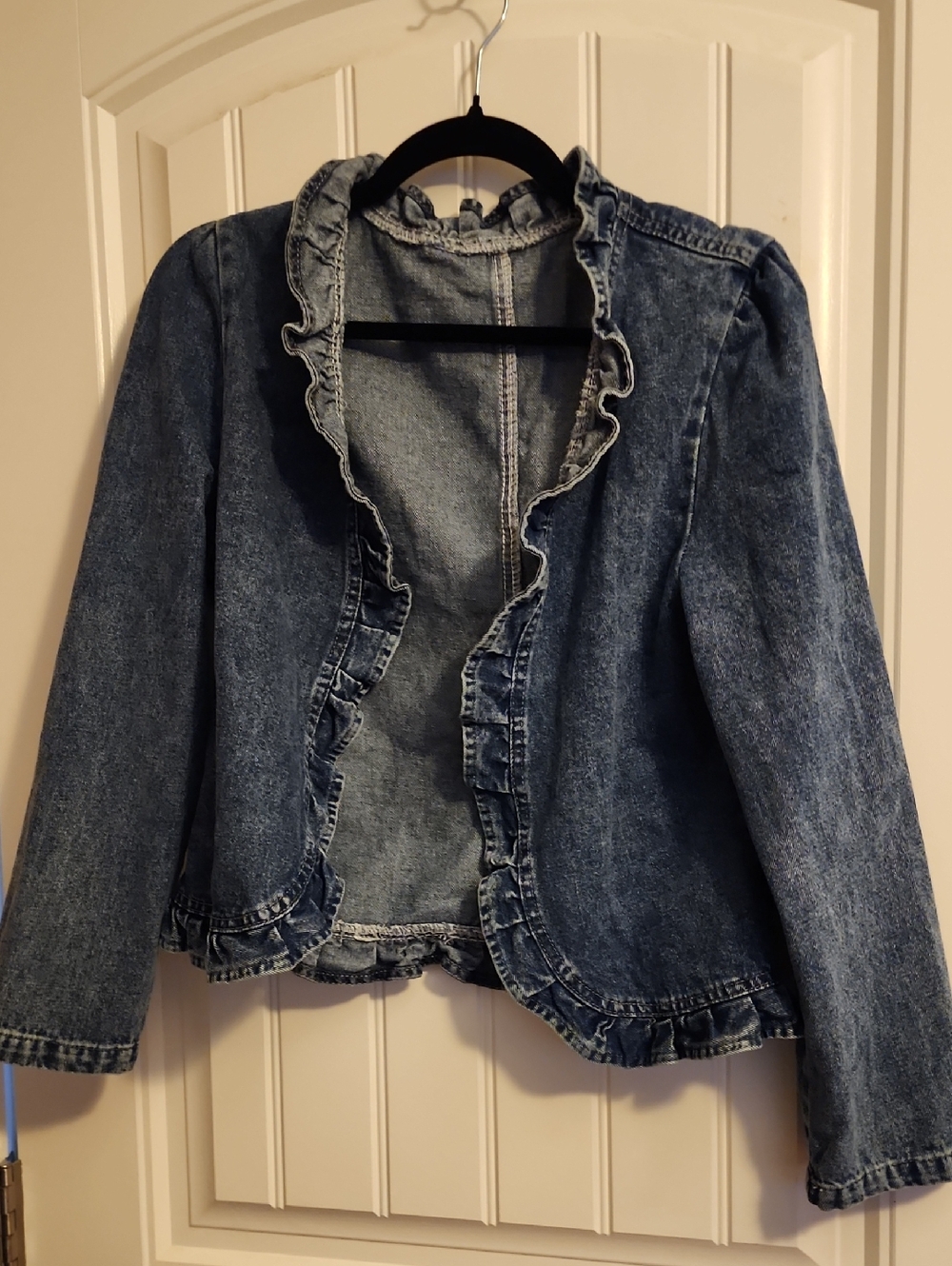 Ruffled Denim Jacket - Blue